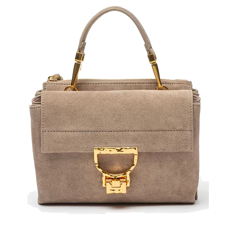 Borsa Donna a Mano con Tracolla COCCINELLE in Pelle Scamosciata Linea Arlettis colore Warm Taupe
