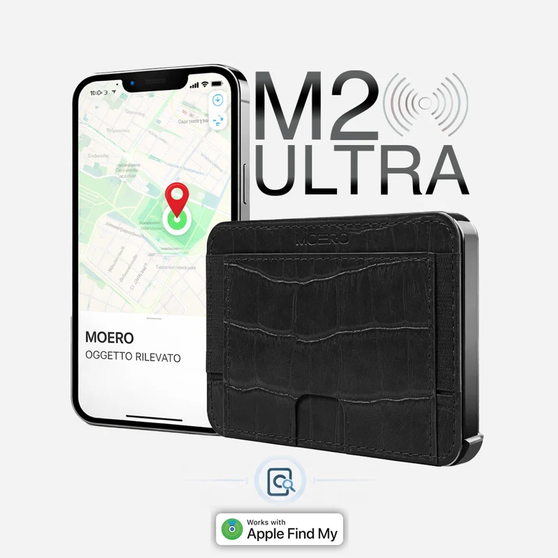 Moero M2 ULTRA Cocco MagSafe Wallet con Apple Find My Integrato – Portafoglio RFID in Alluminio e Vera Pelle