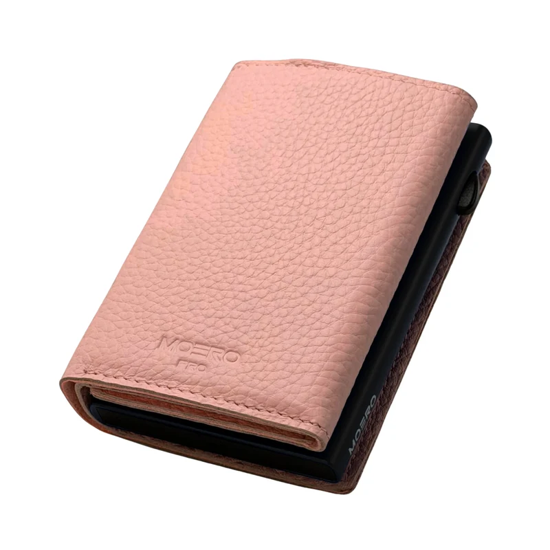Moero PRO PLUS Zip – Portafoglio Bottalato in Vera Pelle con Portamonete Zip, RFID e Chiusura Magnetica – Rosa