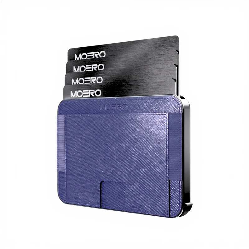 Moero M2 Pro Saffiano Blue Oltremare MagSafe Wallet – Portafoglio RFID in Alluminio e Vera Pelle Antigraffio