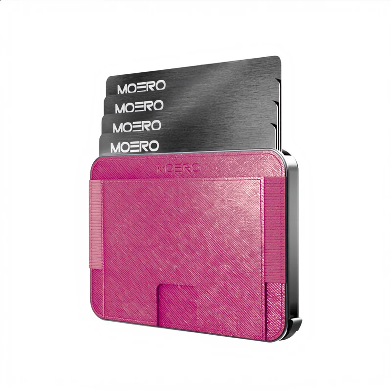 Moero M2 Pro Saffiano Magenta MagSafe Wallet – Portafoglio RFID in Alluminio e Vera Pelle Antigraffio