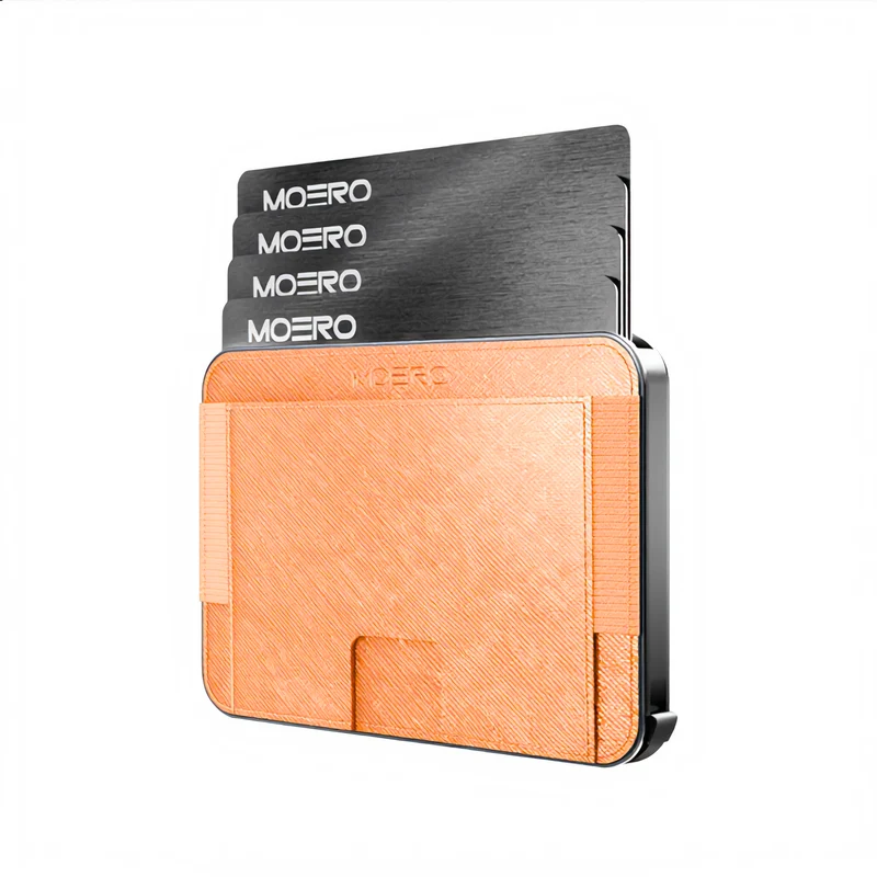 Moero M2 Pro Saffiano Orange MagSafe Wallet – Portafoglio RFID in Alluminio e Vera Pelle Antigraffio