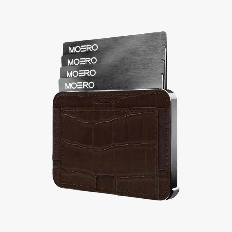 Moero M2 Pro Cocco Brown MagSafe Wallet – Portafoglio RFID in Alluminio e Vera Pelle Antigraffio