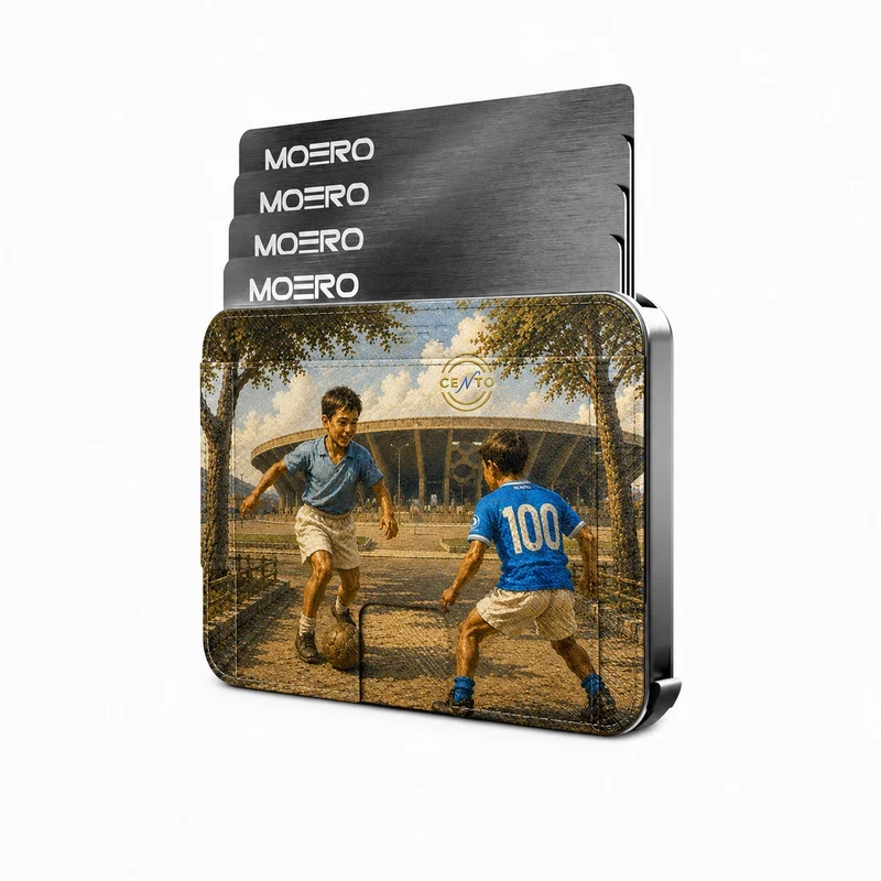 Moero M2 Pro - Napoli Centenary - Limited Edition - MagSafe Wallet – Portafoglio RFID in Alluminio e Vera Pelle Saffiano Antigraffio