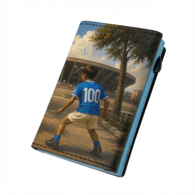 Moero Pro - Napoli Centenary - Limited Edition – Portafoglio RFID in Vera Pelle Saffiano con Chiusura Magnetica e Portamonete Zip