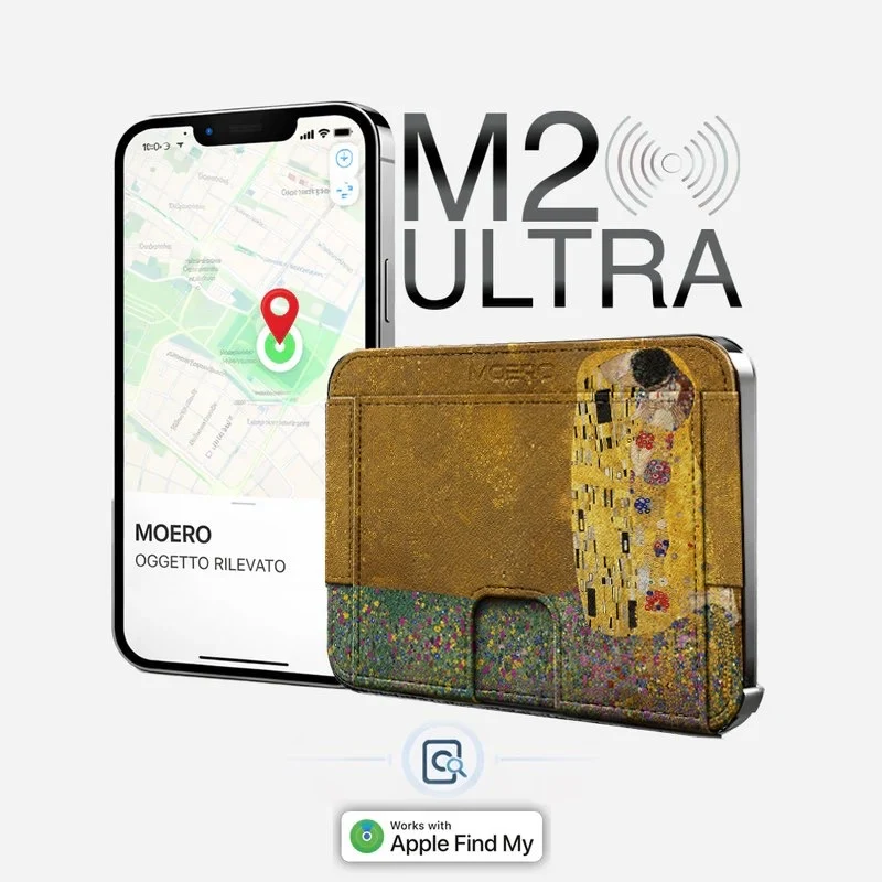 Moero M2 Ultra Il bacio di Klimt Limited Edition – Portafoglio MagSafe con Apple Find My Integrato, Vera Pelle Saffiano e Protezione RFID