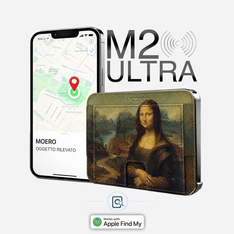 Moero M2 Ultra Gioconda Limited Edition – Portafoglio MagSafe con Apple Find My Integrato, Vera Pelle Saffiano e Protezione RFID