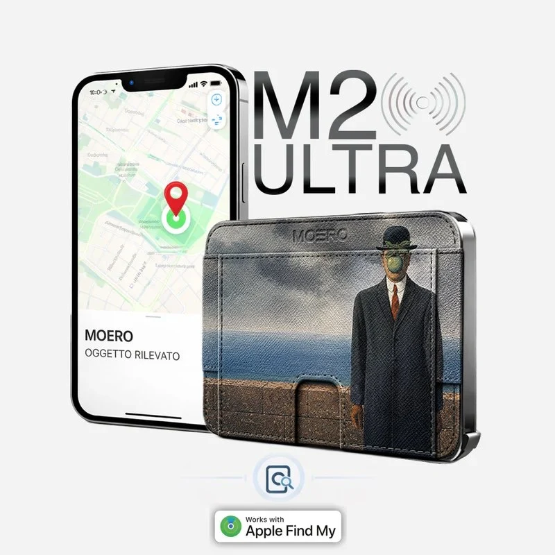 Moero M2 Ultra Il figlio dell'uomo Limited Edition – Portafoglio MagSafe con Apple Find My Integrato, Vera Pelle Saffiano e Protezione RFID