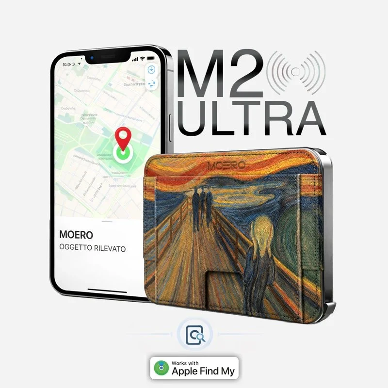 Moero M2 Ultra L'urlo di Munch Limited Edition – Portafoglio MagSafe con Apple Find My Integrato, Vera Pelle Saffiano e Protezione RFID