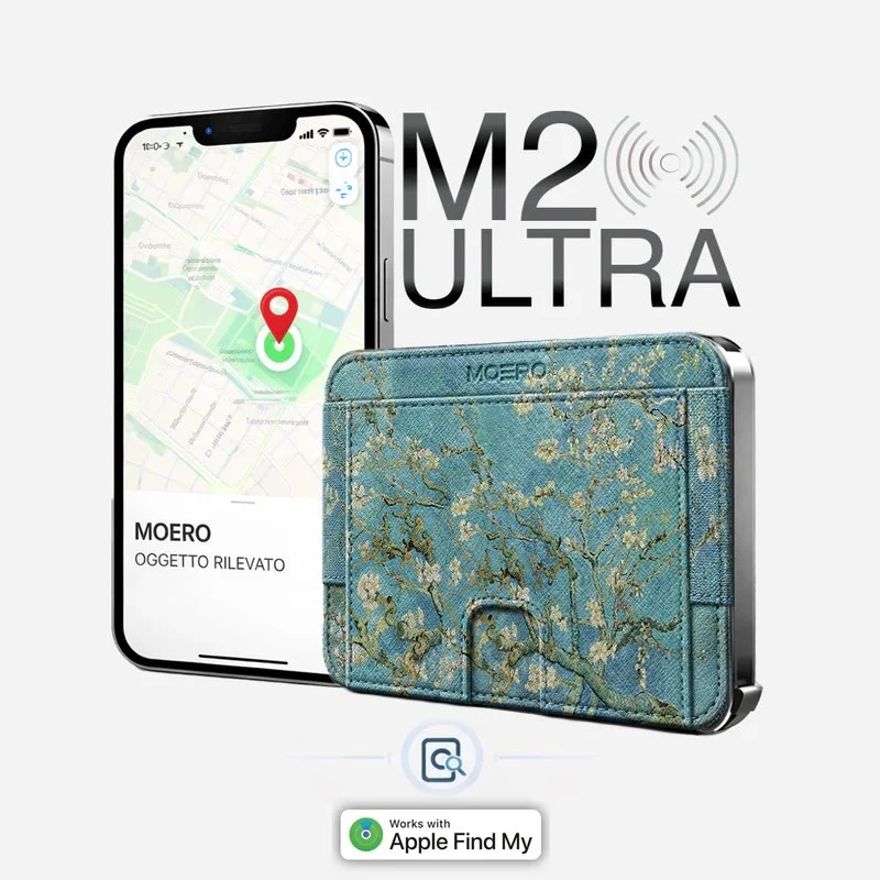 Moero M2 Ultra Ramo di mandorlo Limited Edition – Portafoglio MagSafe con Apple Find My Integrato, Vera Pelle Saffiano e Protezione RFID