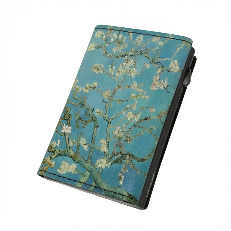 Moero Ramo di mandorlo in fiore Limited Edition – Portafoglio RFID in Vera Pelle Saffiano con Chiusura Magnetica e Portamonete Zip