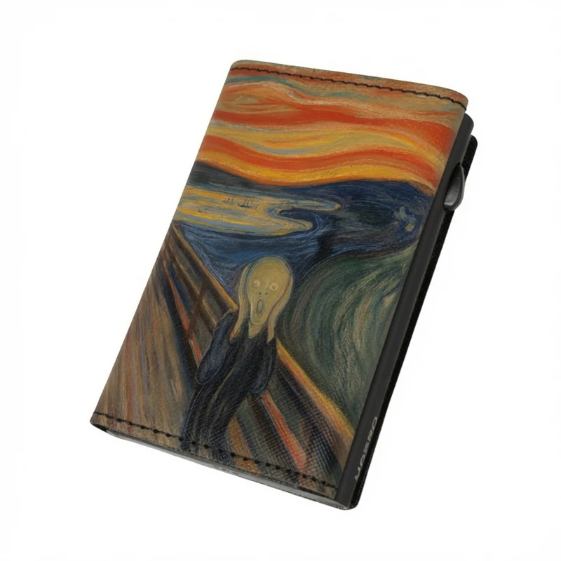 Moero L'urlo di Munch Limited Edition – Portafoglio RFID in Vera Pelle Saffiano con Chiusura Magnetica e Portamonete Zip