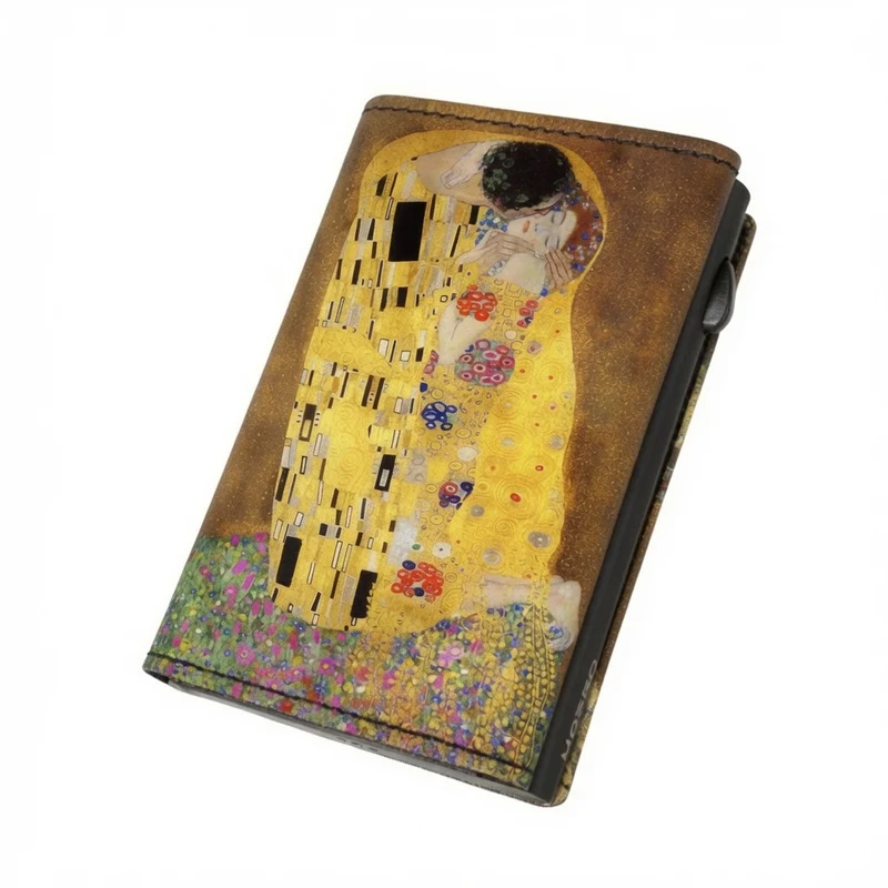 Moero Bacio di Klimt Limited Edition – Portafoglio RFID in Vera Pelle Saffiano con Chiusura Magnetica e Portamonete Zip