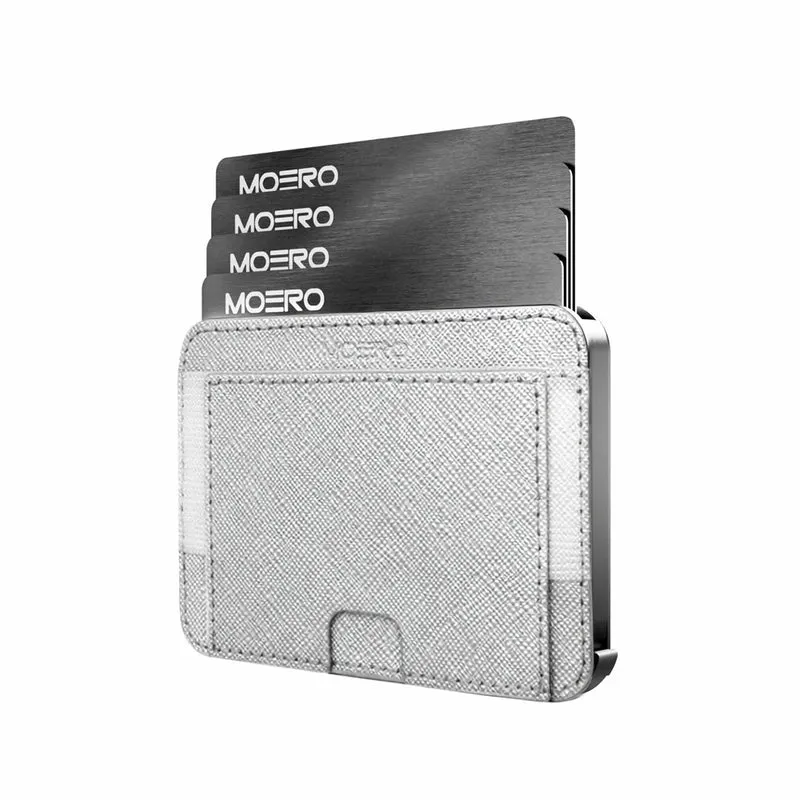 Moero M2 Pro Saffiano Silver MagSafe Wallet – Portafoglio RFID in Alluminio e Vera Pelle Antigraffio
