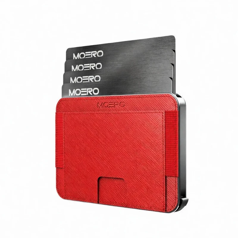 Moero M2 Pro Saffiano Red MagSafe Wallet – Portafoglio RFID in Alluminio e Vera Pelle Antigraffio
