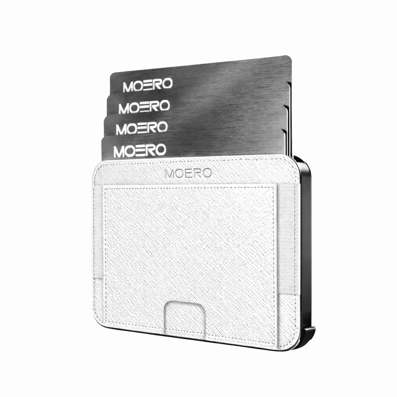 Moero M2 Pro Saffiano White MagSafe Wallet – Portafoglio RFID in Alluminio e Vera Pelle Antigraffio