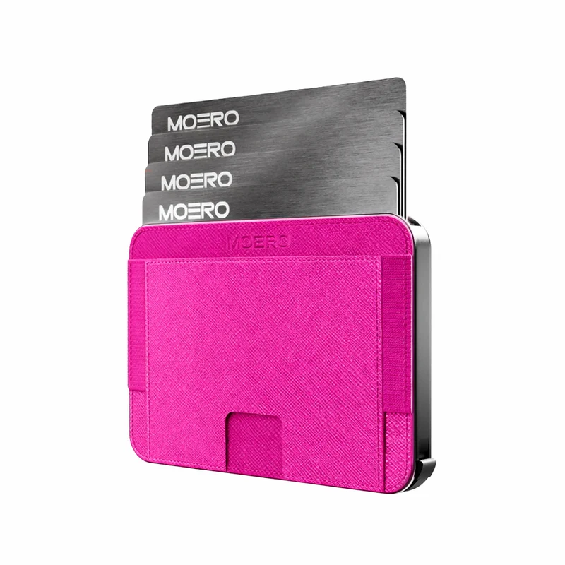 Moero M2 Pro Saffiano Fucsia Pink MagSafe Wallet – Portafoglio RFID in Alluminio e Vera Pelle Antigraffio