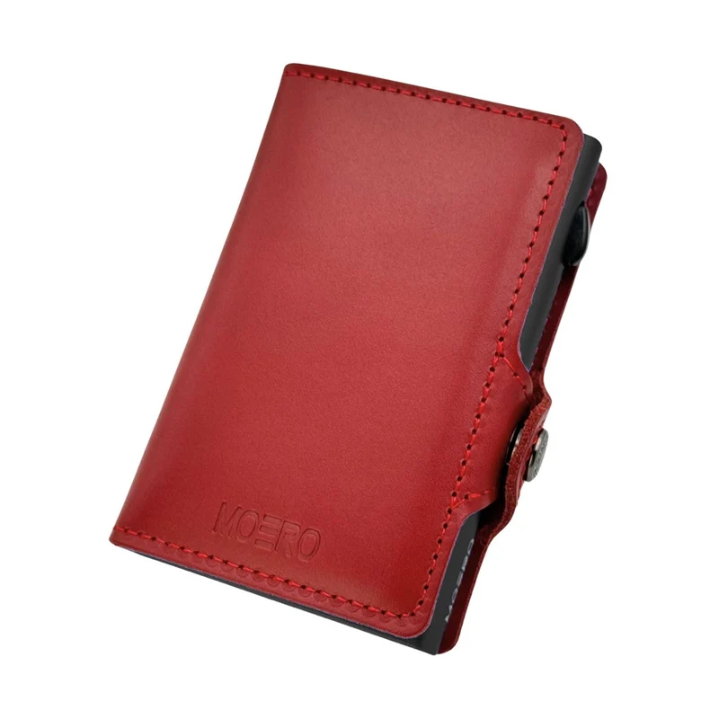 Moero Classic Zip Prestige – Portafoglio in Vera Pelle Prestige con Portamonete Zip, Protezione RFID e Chiusura con Bottone – Rosso
