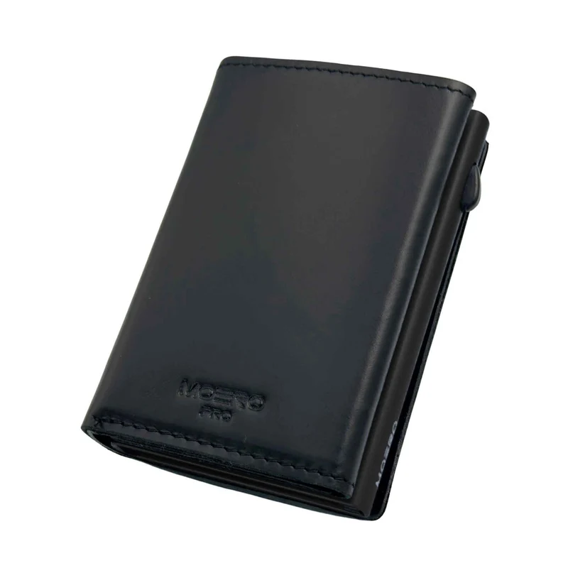 Moero PRO PLUS Zip – Portafoglio Linea Prestige Vera Pelle con Portamonete Zip, RFID e Chiusura Magnetica – Nero