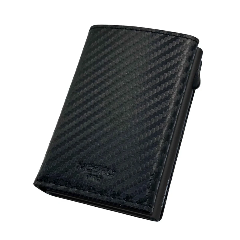 Moero PRO PLUS Zip – Portafoglio Carbon e Vera Pelle con Portamonete Zip, RFID e Chiusura Magnetica – Nero
