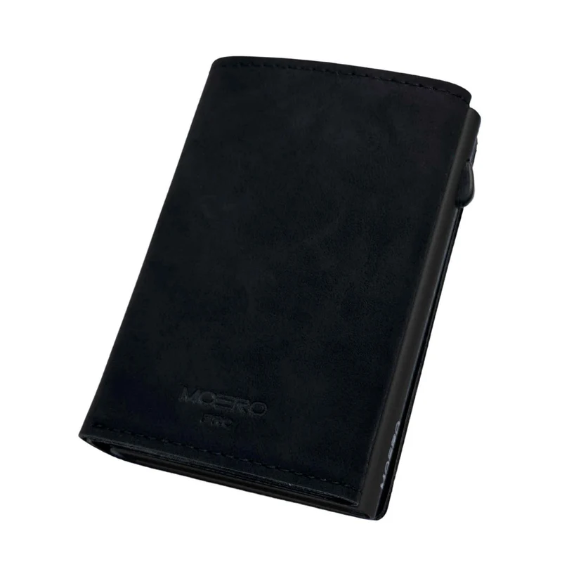 Moero PRO PLUS Zip – Portafoglio Vintage Pelle Vegan con Portamonete Zip, RFID e Chiusura Magnetica – Nero