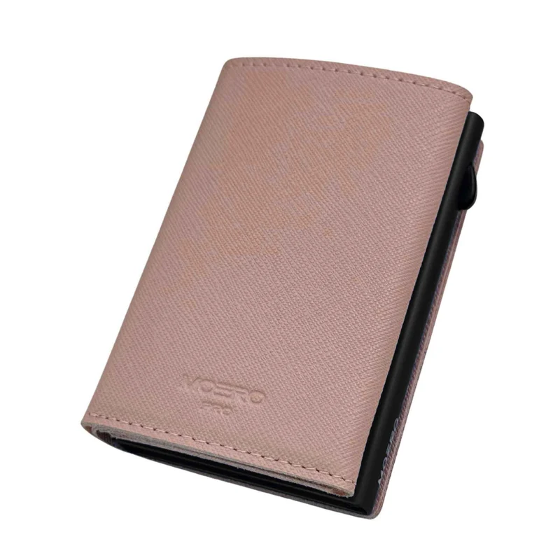 Moero PRO PLUS Zip Saffiano – Portafoglio in Vera Pelle Saffiano Antigraffio con Portamonete Zip, RFID e Chiusura Magnetica – Rosa