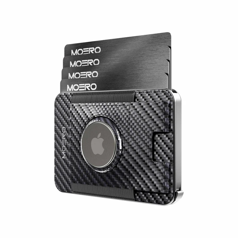 Moero M2 Pro Airtag Carbon Black MagSafe Wallet con Slot AirTag – Portafoglio RFID in Vera Pelle e Carbon