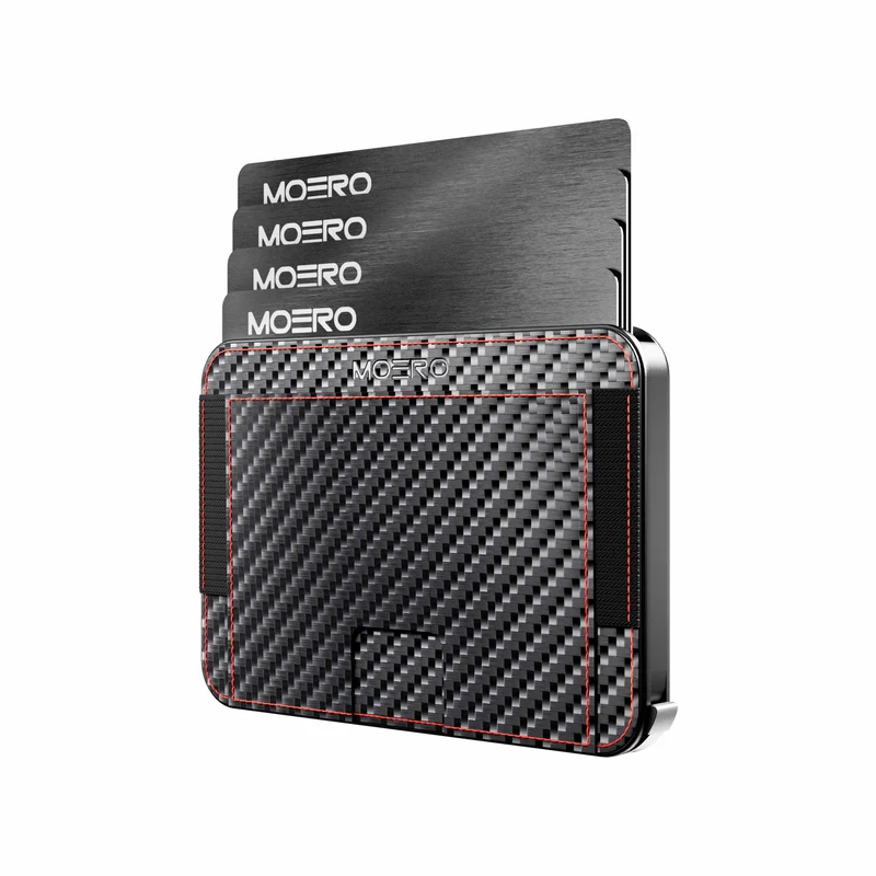 Moero M2 Pro Carbon Racing Red MagSafe Wallet – Portafoglio RFID in Alluminio e Vera Pelle e Carbon