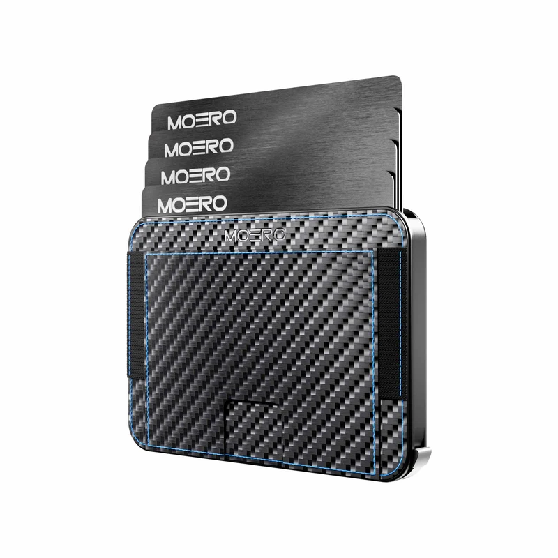 Moero M2 Pro Carbon Racing Blue MagSafe Wallet – Portafoglio RFID in Alluminio e Vera Pelle e Carbon