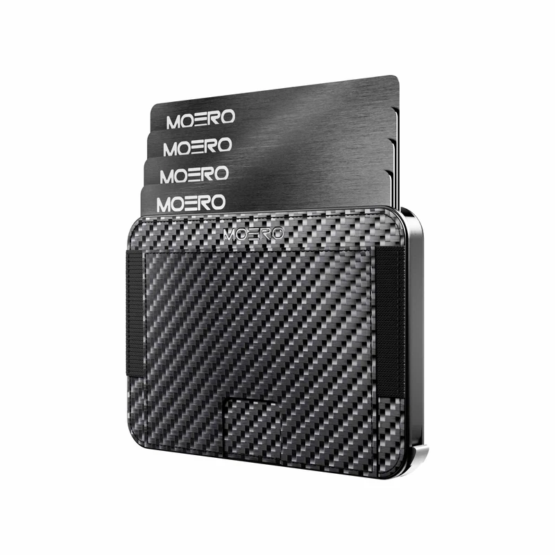 Moero M2 Pro Carbon Black MagSafe Wallet – Portafoglio RFID in Alluminio e Vera Pelle e Carbon