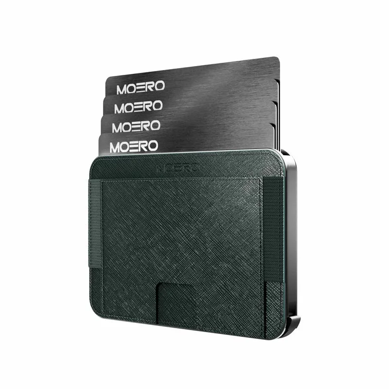 Moero M2 Pro Saffiano Green MagSafe Wallet – Portafoglio RFID in Alluminio e Vera Pelle Antigraffio