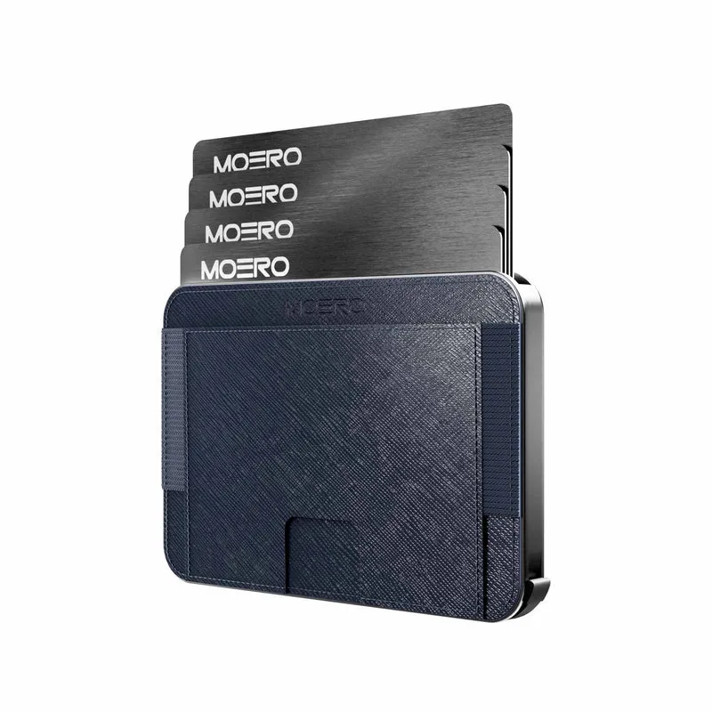 Moero M2 Pro Saffiano Blue MagSafe Wallet – Portafoglio RFID in Alluminio e Vera Pelle Antigraffio