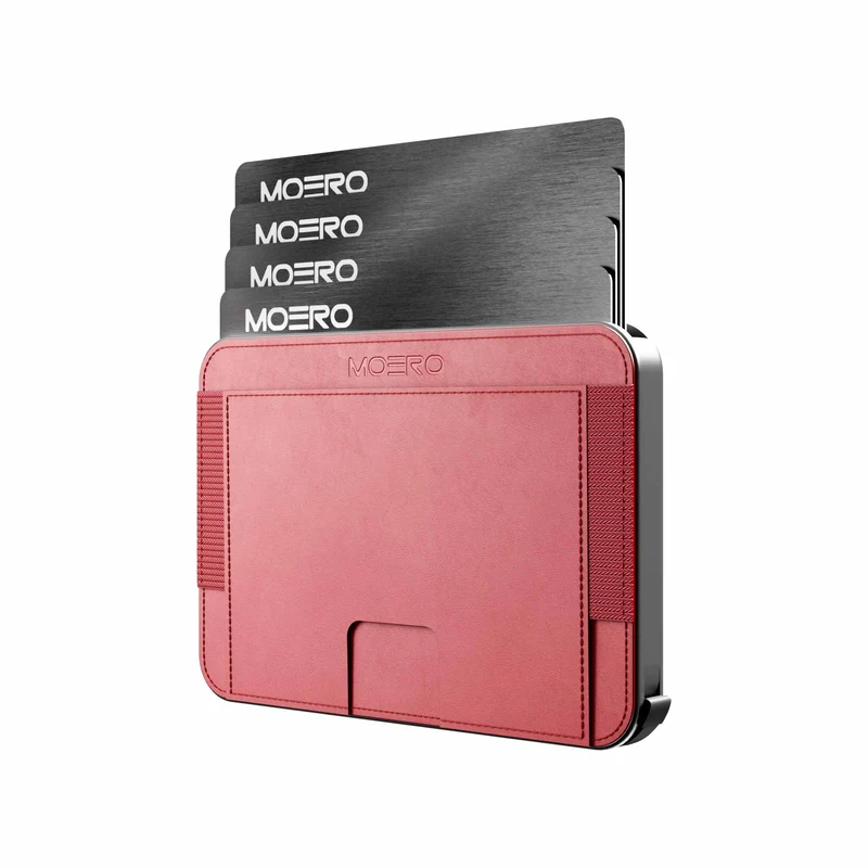 Moero M2 MagSafe – Portafoglio MagSafe Minimalista con RFID, Portacarte Automatico e Pelle Vegana – Rosso