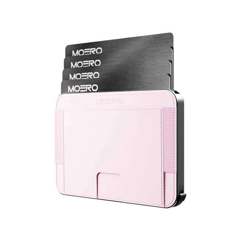 Moero M2 MagSafe – Portafoglio MagSafe Minimalista con RFID, Portacarte Automatico e Pelle Vegana – Rosa