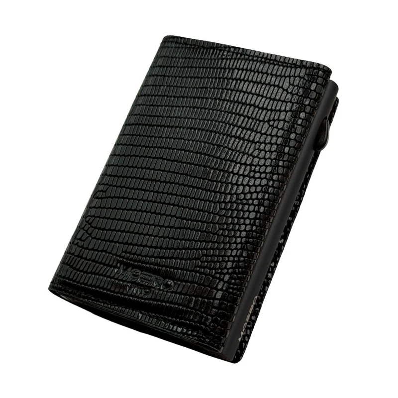 Moero PRO Zip Snake – Portafoglio in Vera Pelle con Stampa Snake, Portamonete Zip, Protezione RFID e Chiusura Magnetica – Nero