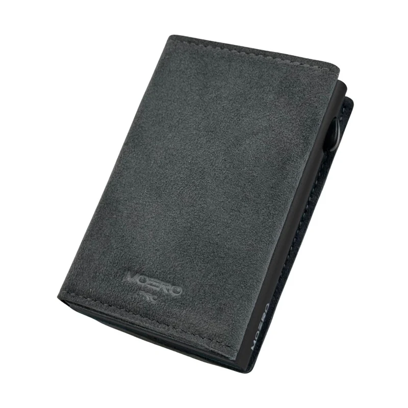 Moero PRO Zip SUPERIOR – Portafoglio in Microfibra Scamosciata con Portamonete Zip, RFID e Chiusura Magnetica – Grigio