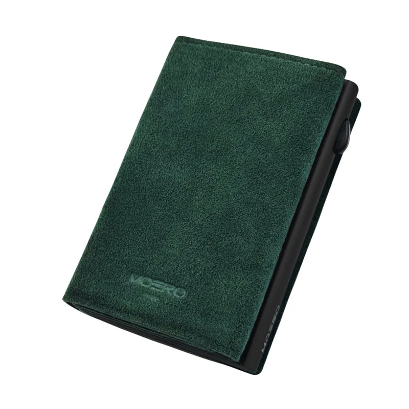Moero PRO Zip SUPERIOR – Portafoglio in Microfibra Scamosciata con Portamonete Zip, RFID e Chiusura Magnetica – Verde
