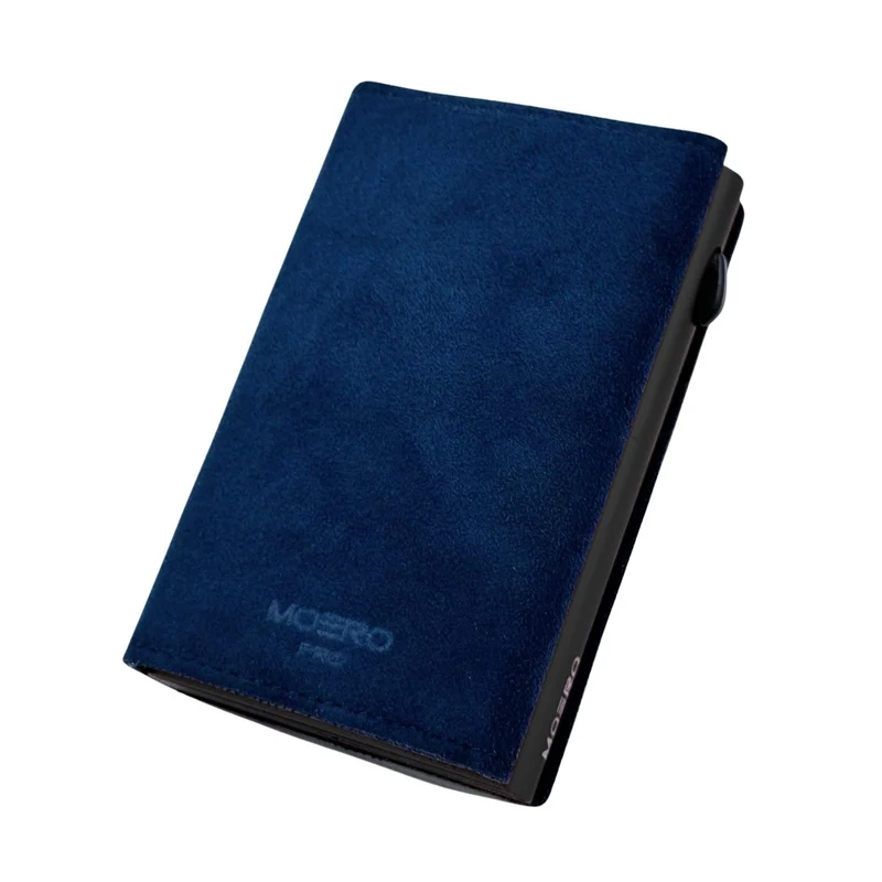 Moero PRO Zip SUPERIOR – Portafoglio in Microfibra Scamosciata con Portamonete Zip, RFID e Chiusura Magnetica – Blu