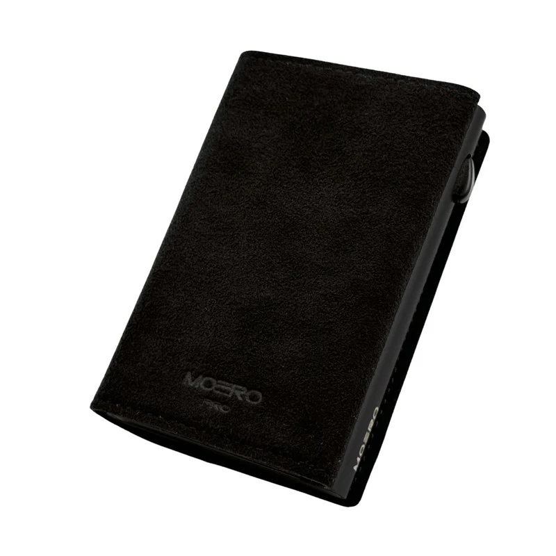 Moero PRO Zip SUPERIOR – Portafoglio in Microfibra Scamosciata con Portamonete Zip, RFID e Chiusura Magnetica – Nero