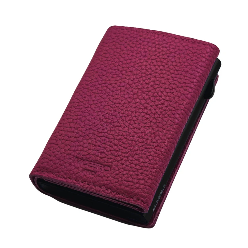 Moero PRO PLUS Zip – Portafoglio Bottalato in Vera Pelle con Portamonete Zip, RFID e Chiusura Magnetica – Magenta