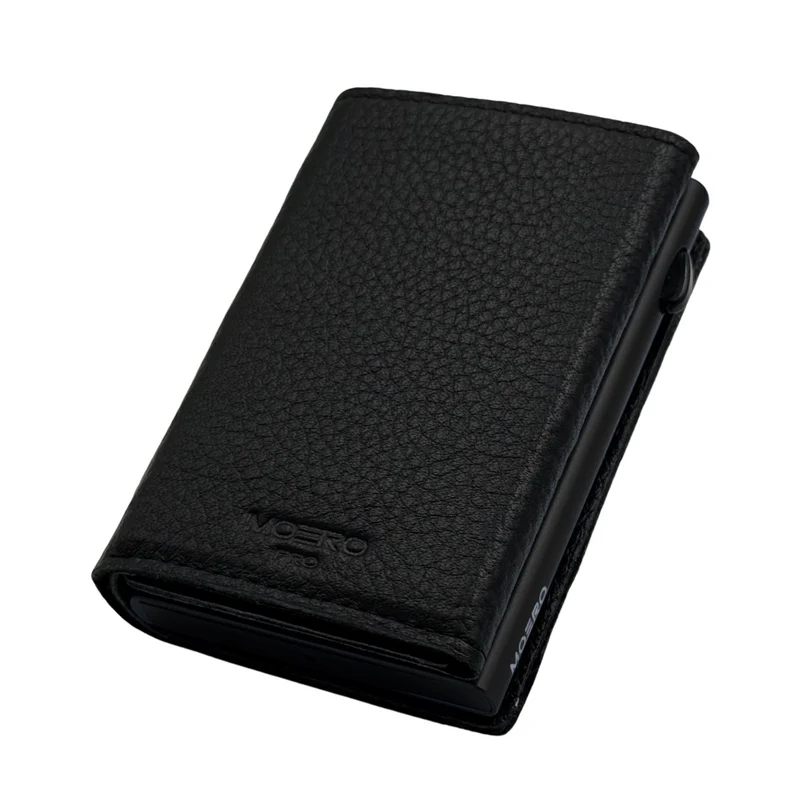 Moero PRO PLUS Zip – Portafoglio Bottalato in Vera Pelle con Portamonete Zip, RFID e Chiusura Magnetica – Nero