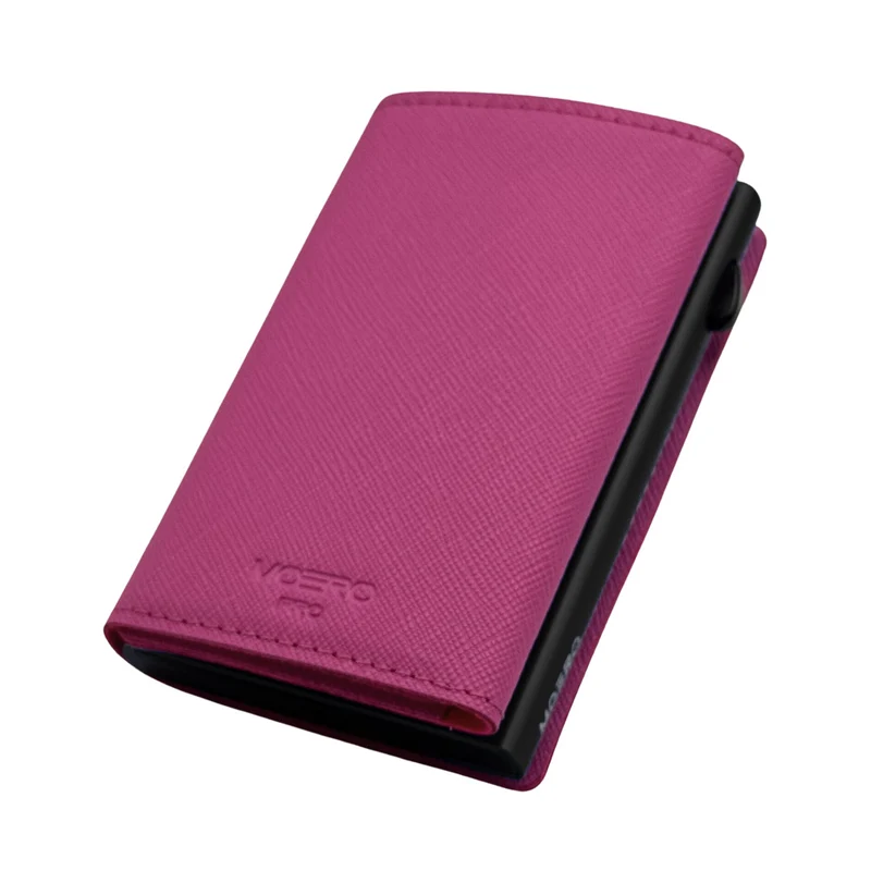 Moero PRO Zip Saffiano – Portafoglio in Vera Pelle Saffiano Antigraffio con Portamonete Zip, RFID e Chiusura Magnetica – Fucsia Pink