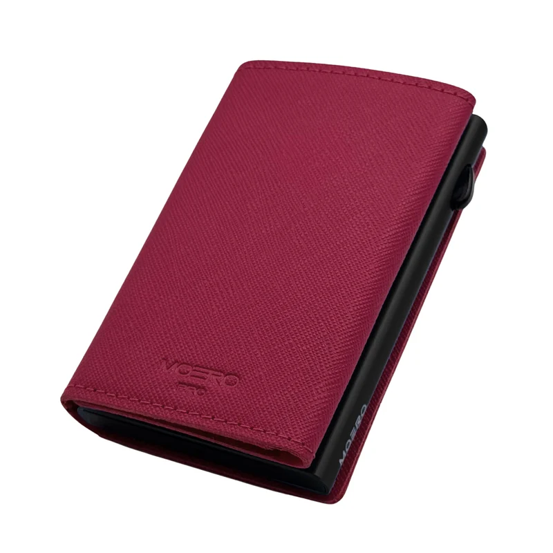 Moero PRO Zip Saffiano – Portafoglio in Vera Pelle Saffiano Antigraffio con Portamonete Zip, RFID e Chiusura Magnetica – Magenta