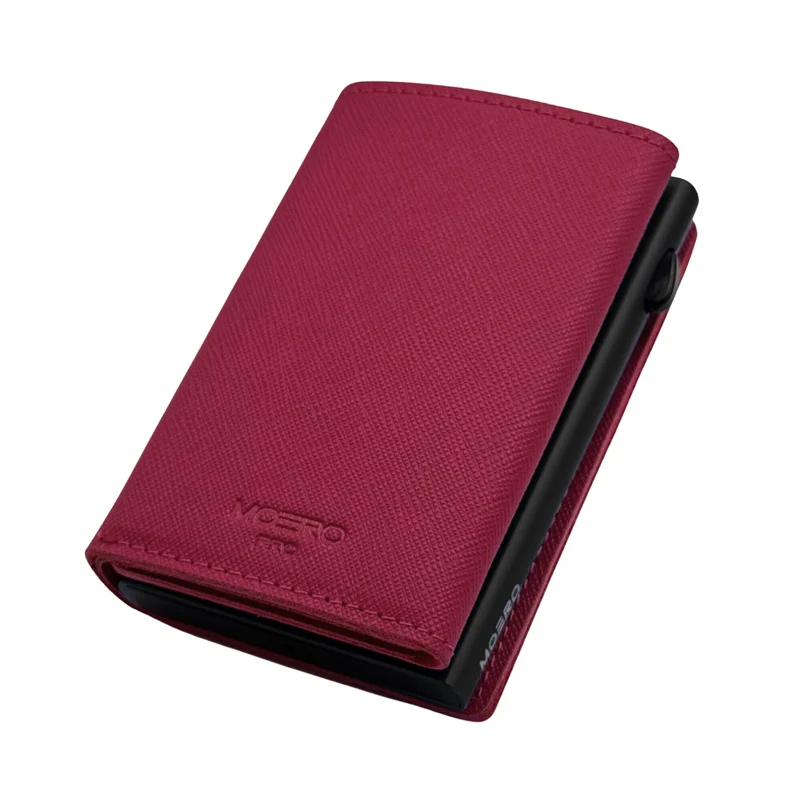 Moero PRO PLUS Zip Saffiano – Portafoglio in Vera Pelle Saffiano Antigraffio con Portamonete Zip, RFID e Chiusura Magnetica – Magenta