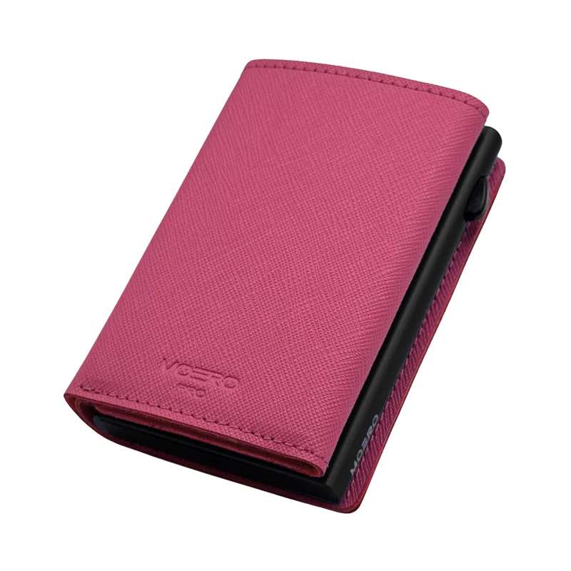 Moero PRO PLUS Zip Saffiano – Portafoglio in Vera Pelle Saffiano Antigraffio con Portamonete Zip, RFID e Chiusura Magnetica – Fucsia Pink