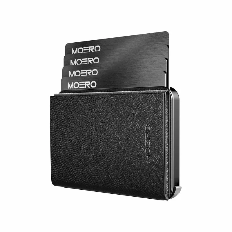 Moero M2 Pro Plus Saffiano Black MagSafe Wallet – Portafoglio RFID in Alluminio e Vera Pelle Antigraffio