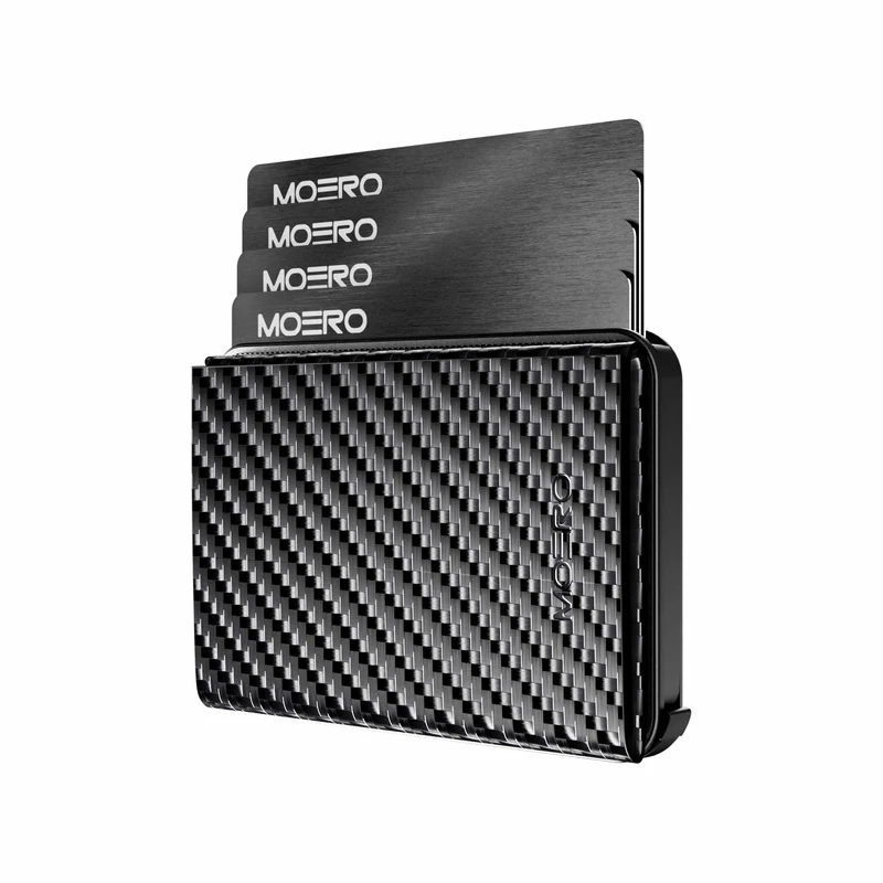 Moero M2 Pro Plus Carbon Black MagSafe Wallet – Portafoglio RFID in Alluminio e Vera Pelle Carbon