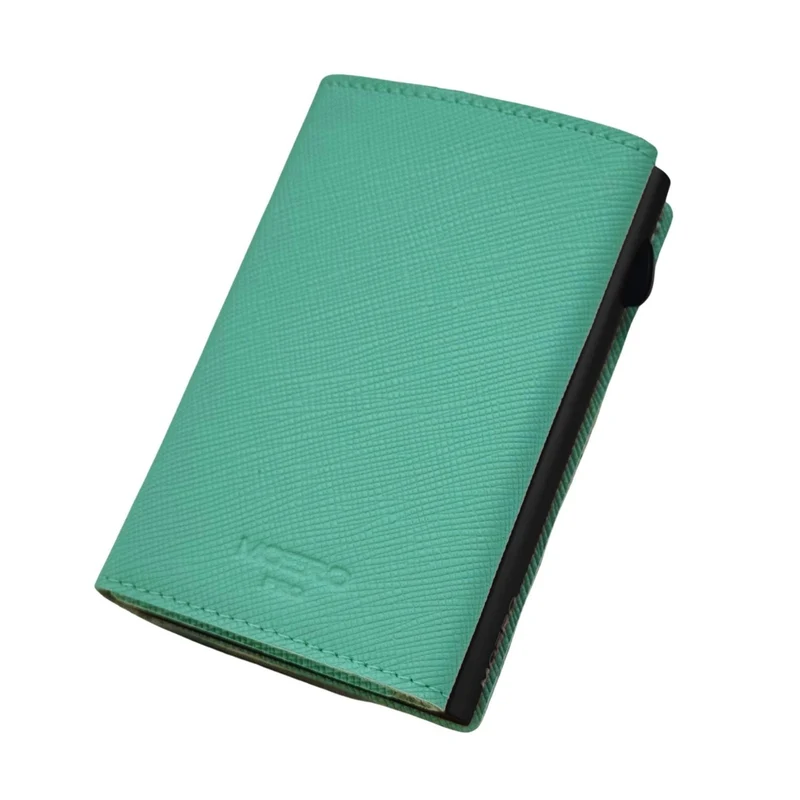 Moero PRO Saffiano – Portafoglio in Vera Pelle Saffiano Antigraffio con RFID e Chiusura Magnetica – Acquamarina