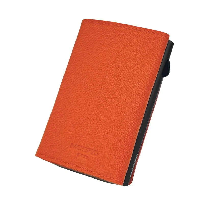 Moero PRO Zip Saffiano – Portafoglio in Vera Pelle Saffiano Antigraffio con Portamonete Zip, RFID e Chiusura Magnetica – Arancione