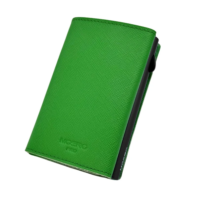 Moero PRO Zip Saffiano – Portafoglio in Vera Pelle Saffiano Antigraffio con Portamonete Zip, RFID e Chiusura Magnetica – Verde Smeraldo